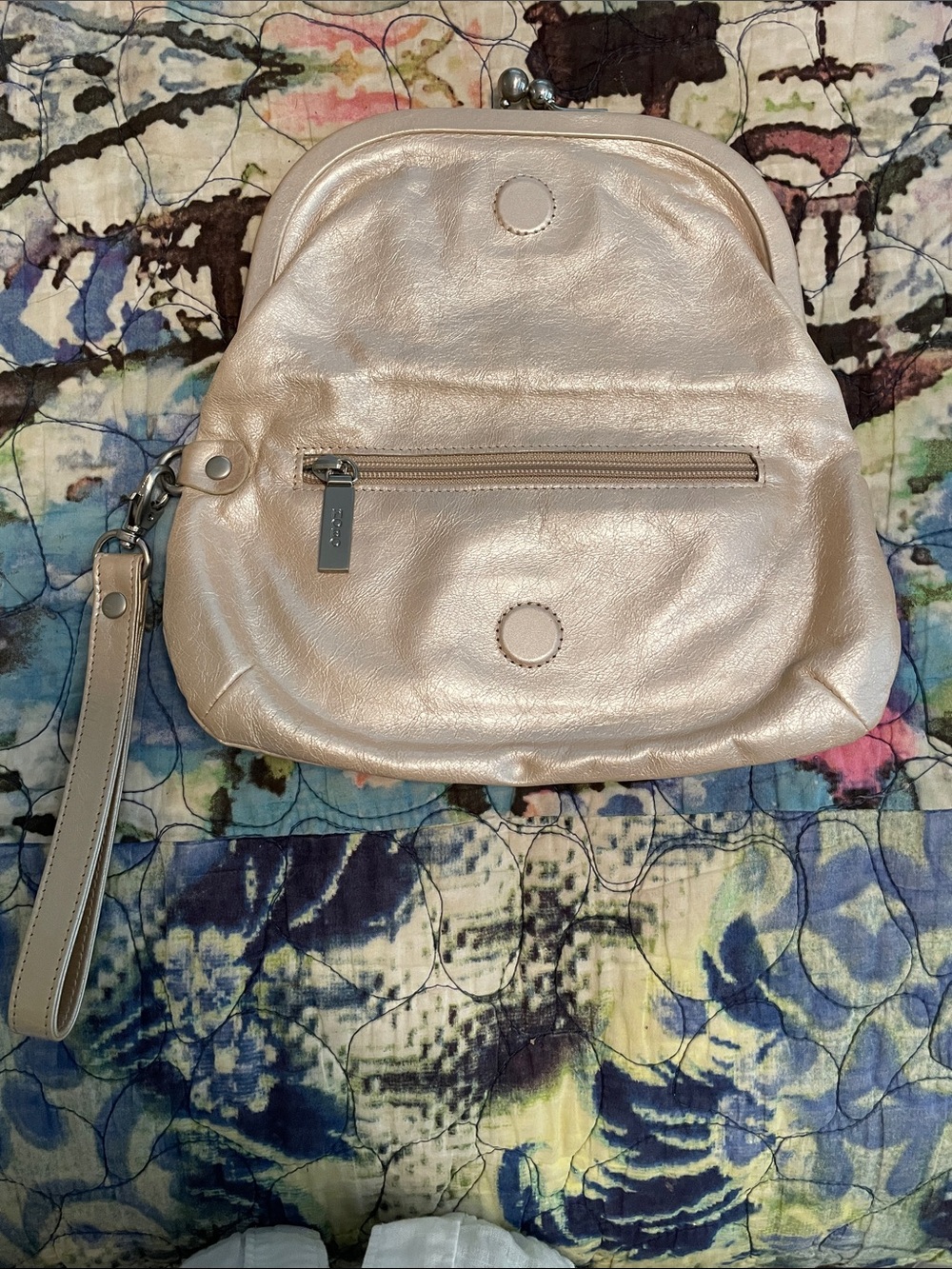 HOBO Metallic Gold Wristlet Clutch with Detachable Strap - Picture 3 of 5
